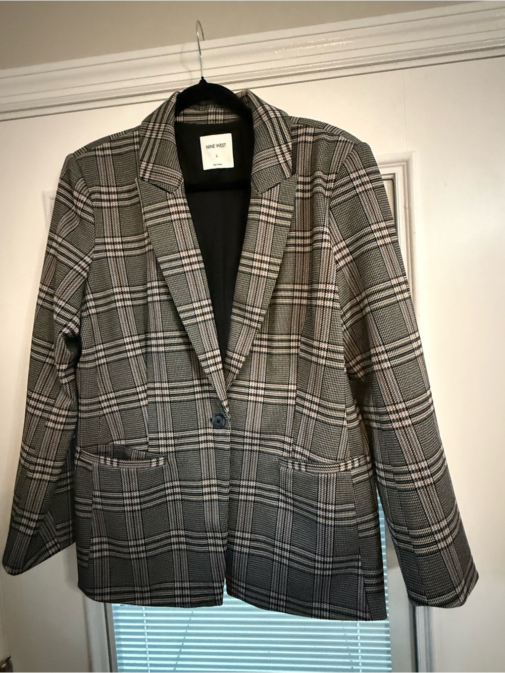 Nine West Plaid Single-Button Blazer in Black and White| L